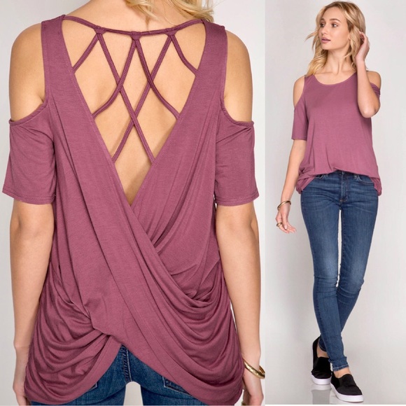 “Millie” SS Cold Shoulder w XXX Back - Picture 2 of 3